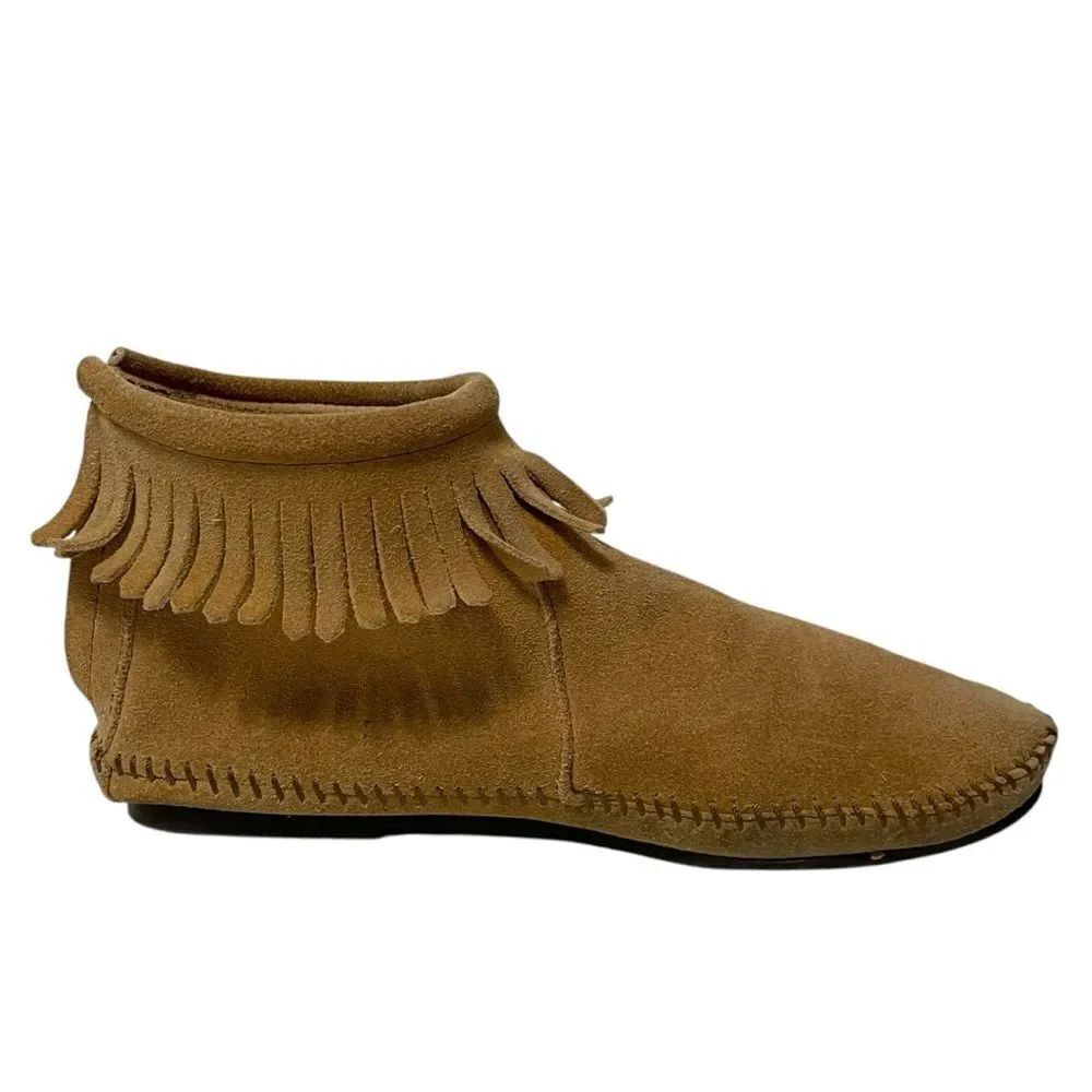 MINNETONKA Suede Leather Fringe Moccasin Booties 8.5 - Picture 5 of 9